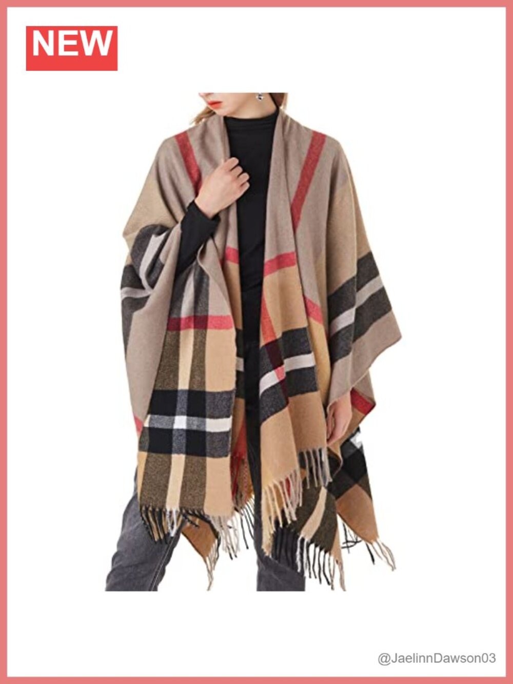 Plaid Shawl Wrap Open Front Poncho Cape Warm Cardigan